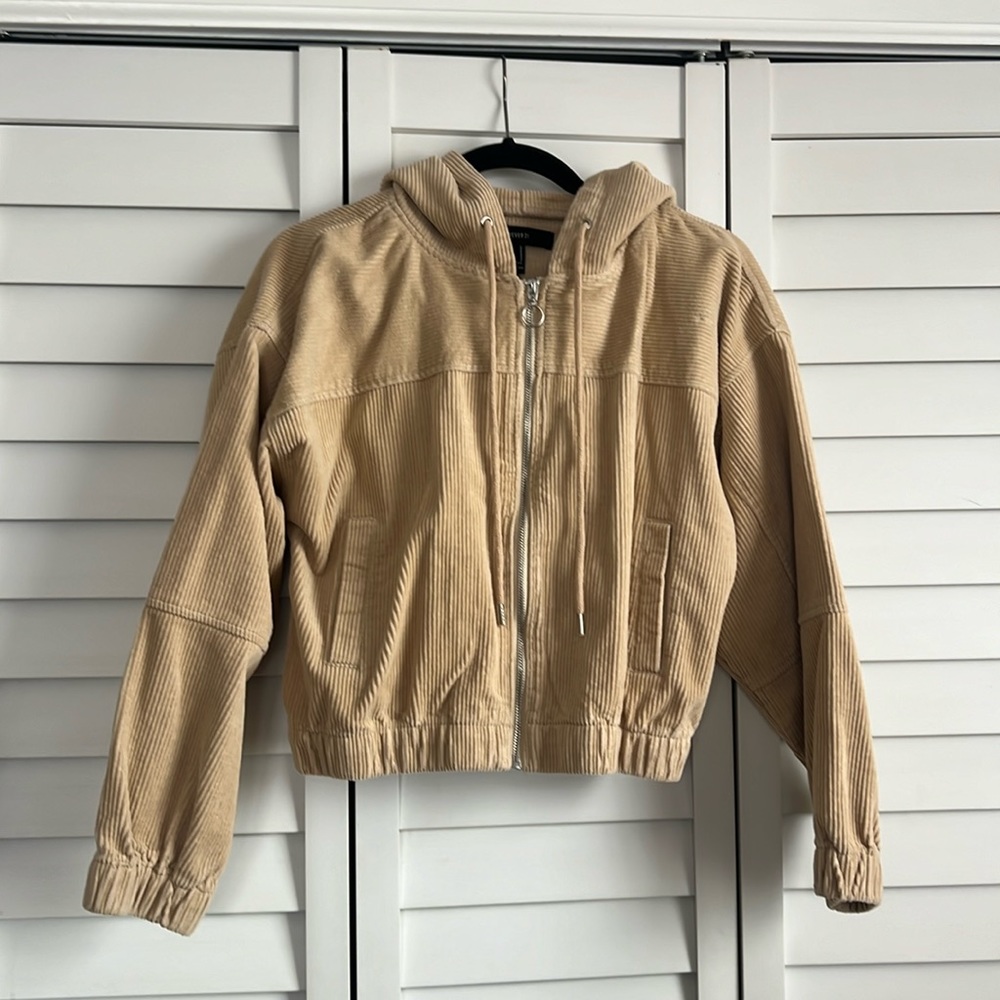 Corduroy cropped zip up jacket